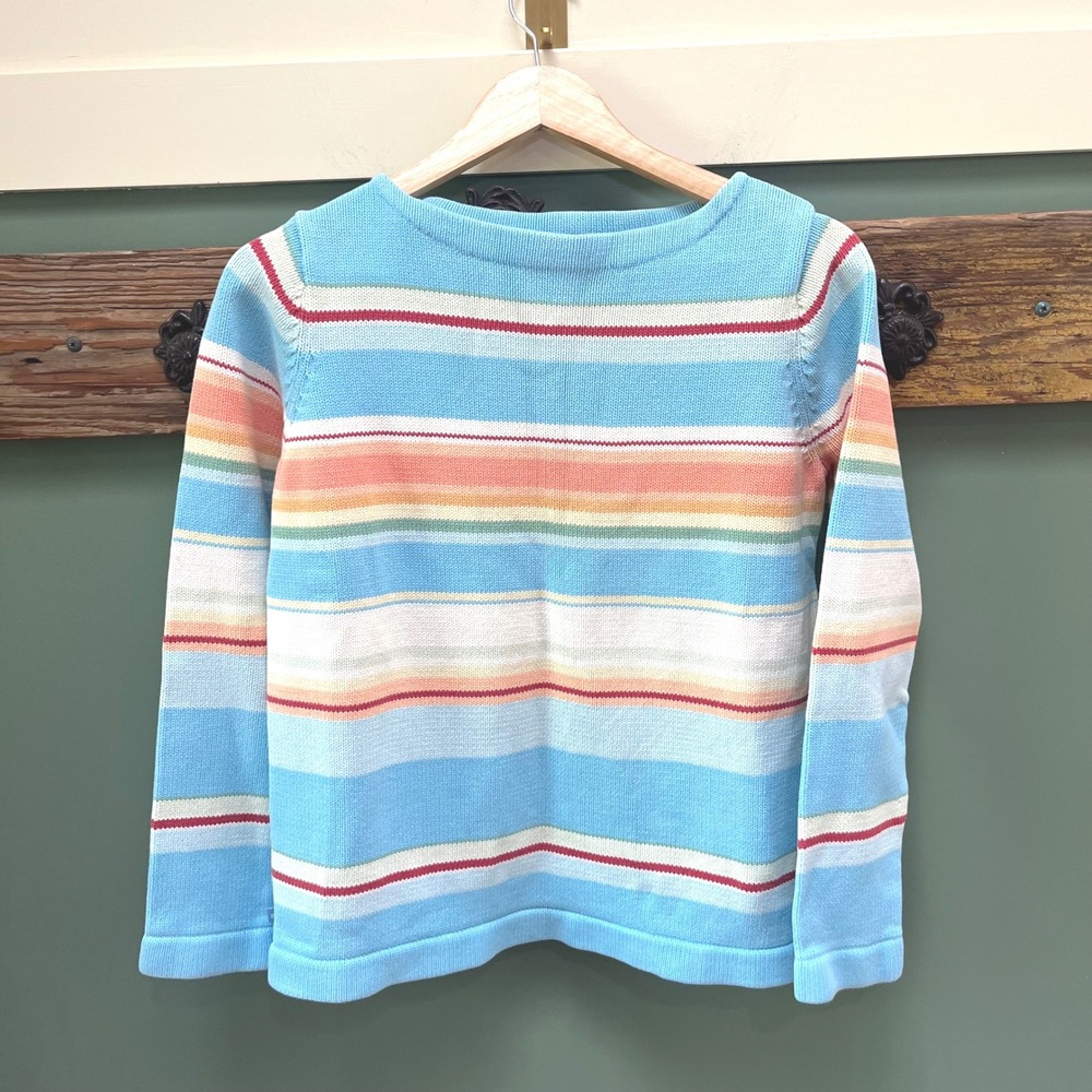 Lauren Ralph Lauren Blue Multi Stripe Cotton Knit Sweater Small Long Sleeve
